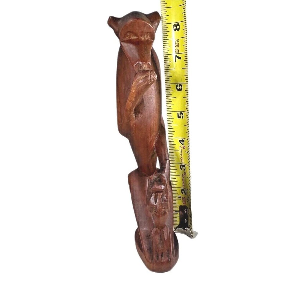 Vtg Hand Carved Wood Monkey Figurine Statue Totem Head Tribal Art READ - Picture 8 of 10
